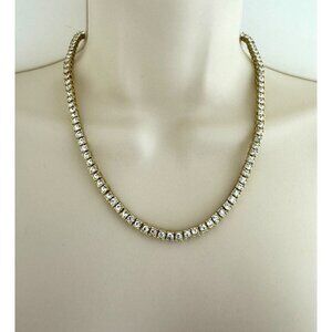 Tennis Necklace 18" Square Cubic Zirconia Gold Plated Jewelry Fold Over Clasp
